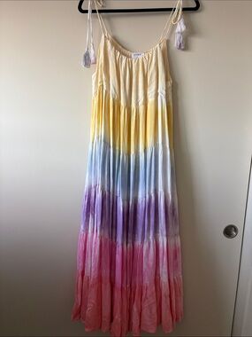 Storia Pastel Rainbow Tiered Spaghetti Strap Maxi Dress